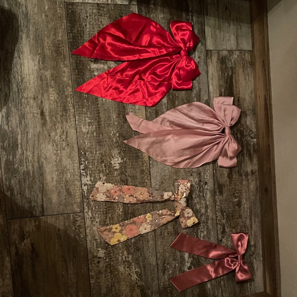 Set of Elegant Hair Bows in Red, Pink, and Floral
